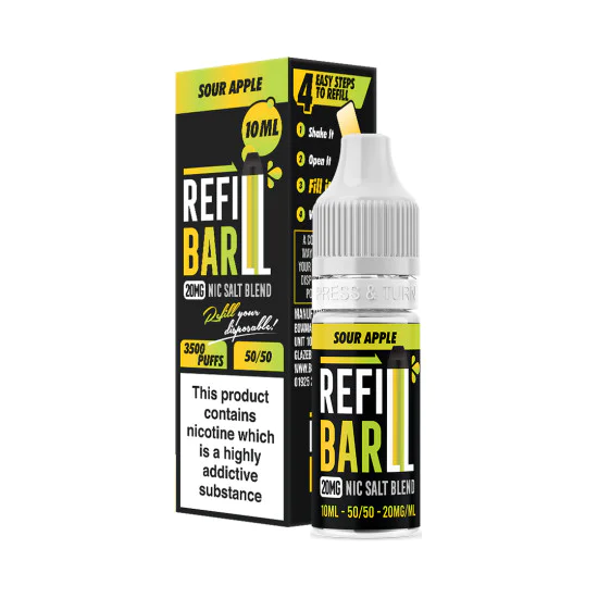 Refill Bar Sour Apple nic salt eliquid 10mg 10ml bottle 20mg cheap eliquid